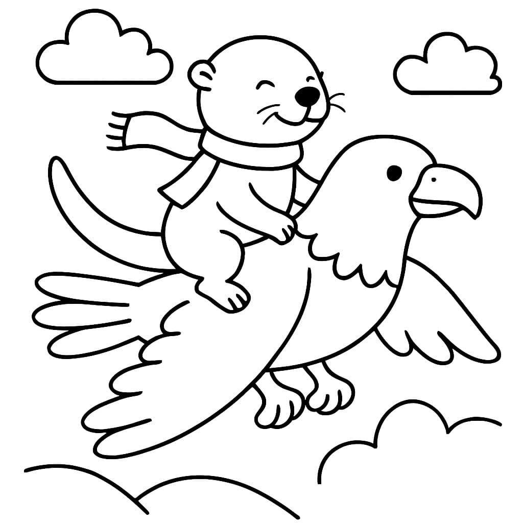 ein Otter, der auf einem Adler fliegt und einen Schal trägt