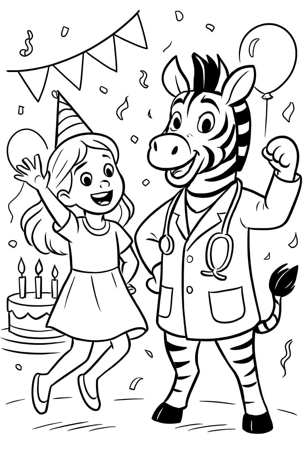 Cumpleaños de niña con un doctor cebra divertido
