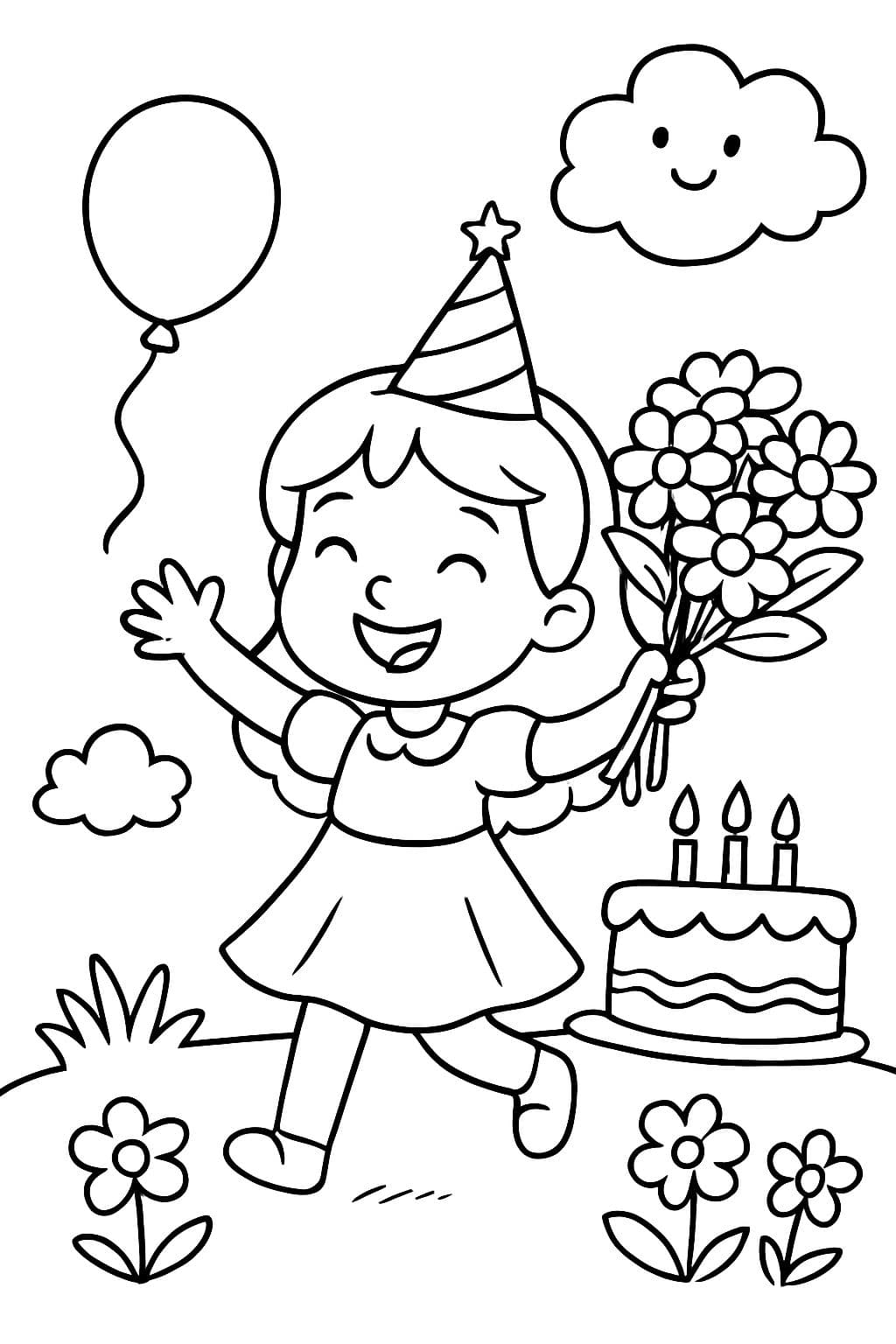 Alles Gute zum Geburtstag, Lori! Mädchen mit Blumen.