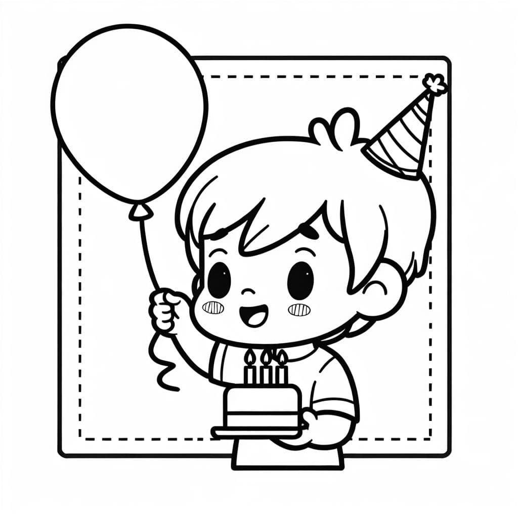 Una página para colorear sobre el cumpleaños de un niño pequeño.