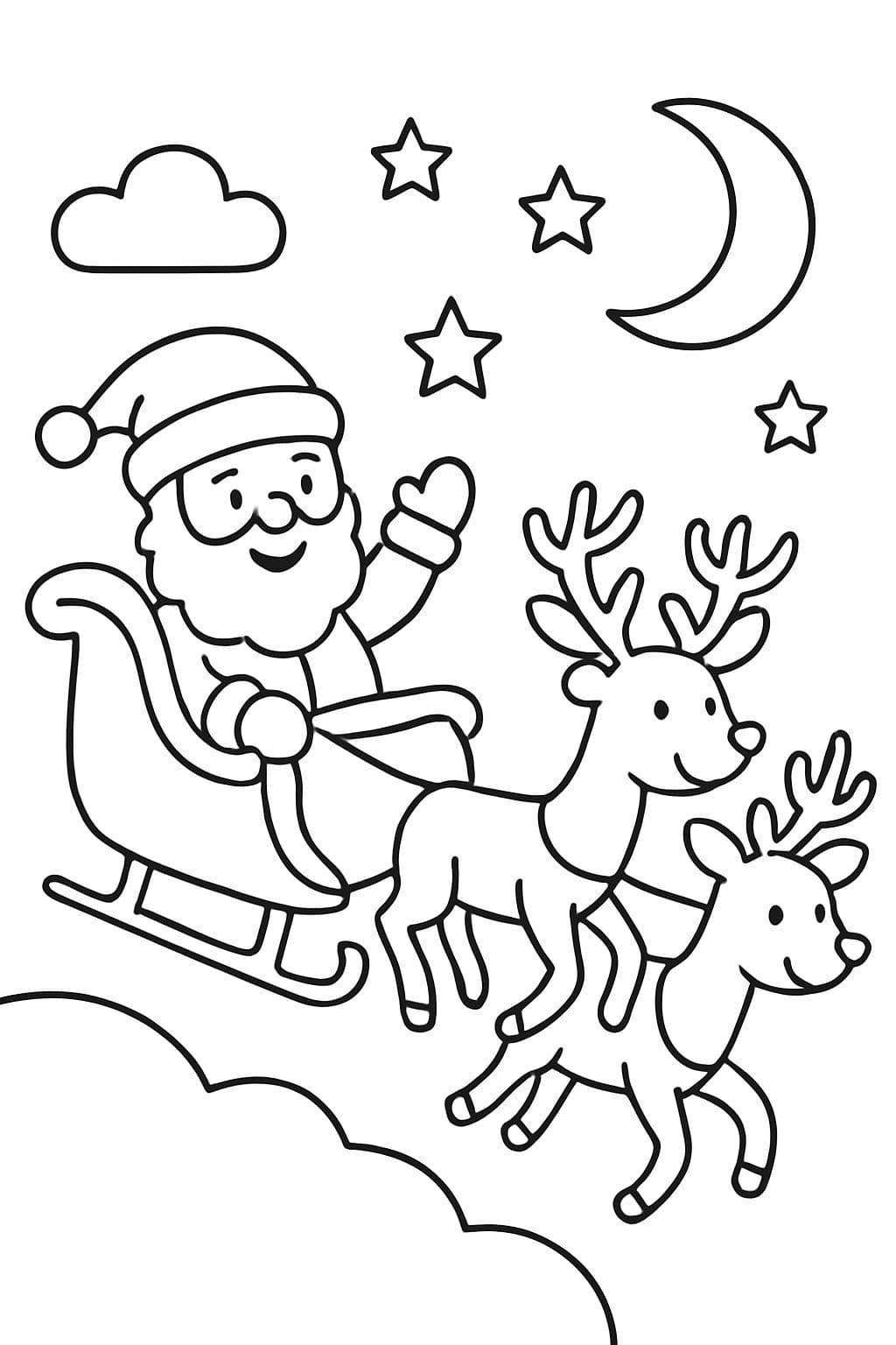 Der Weihnachtsmann auf einem Schlitten mit seinen Rentieren