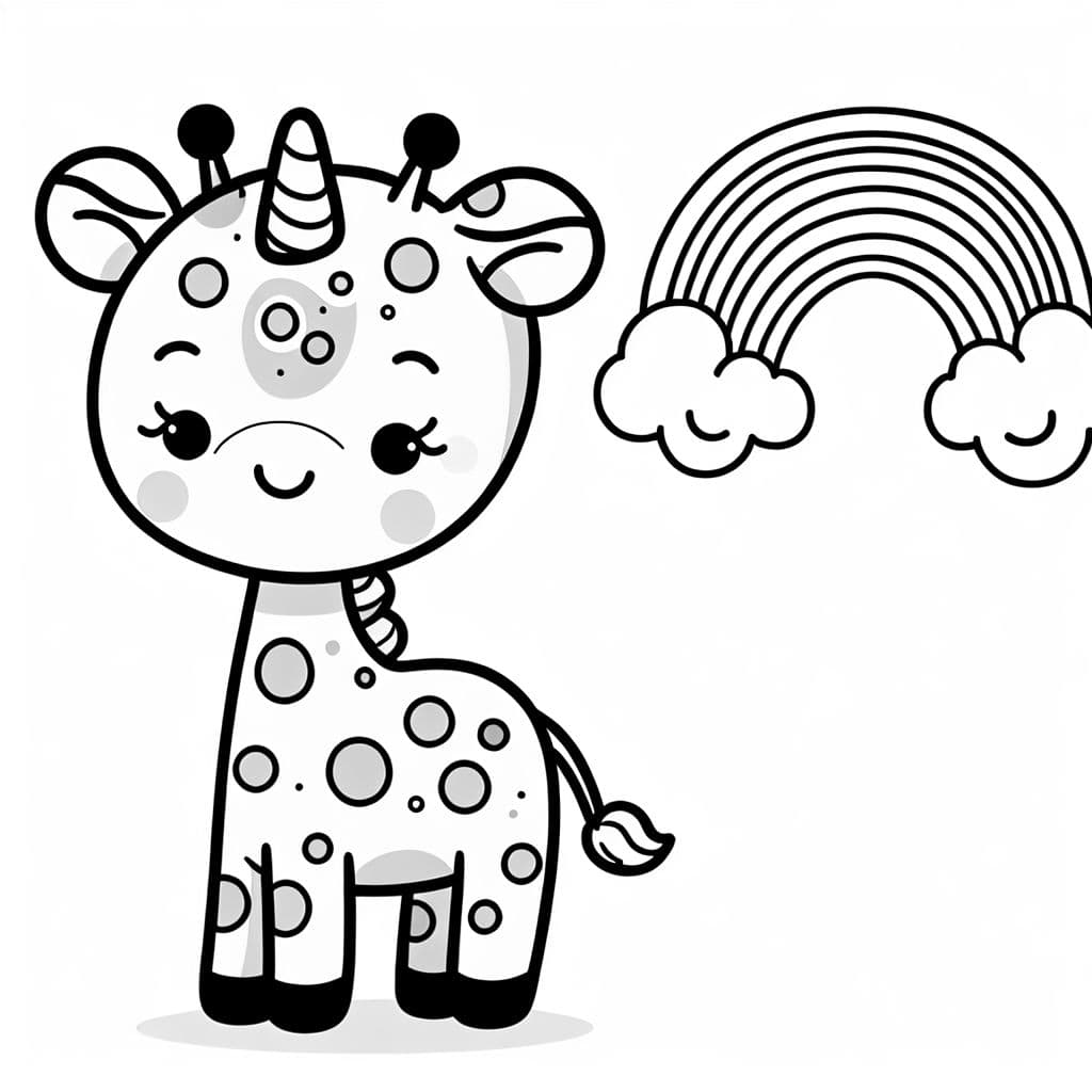 Girafe avec des arcs-en-ciel comme taches et avec une corne
