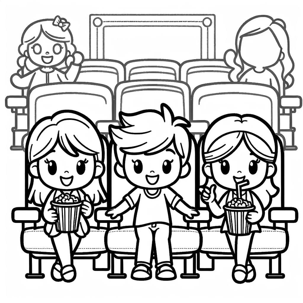 Dos niñas y un niño están en el cine divirtiéndose.