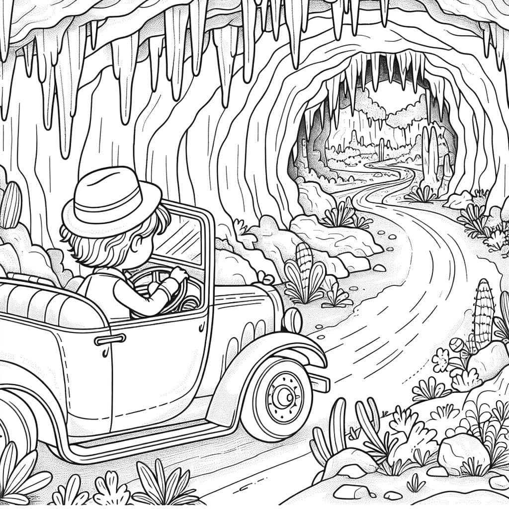 une voiture traversant une grotte contrôlée par un garçon aux longs cheveux