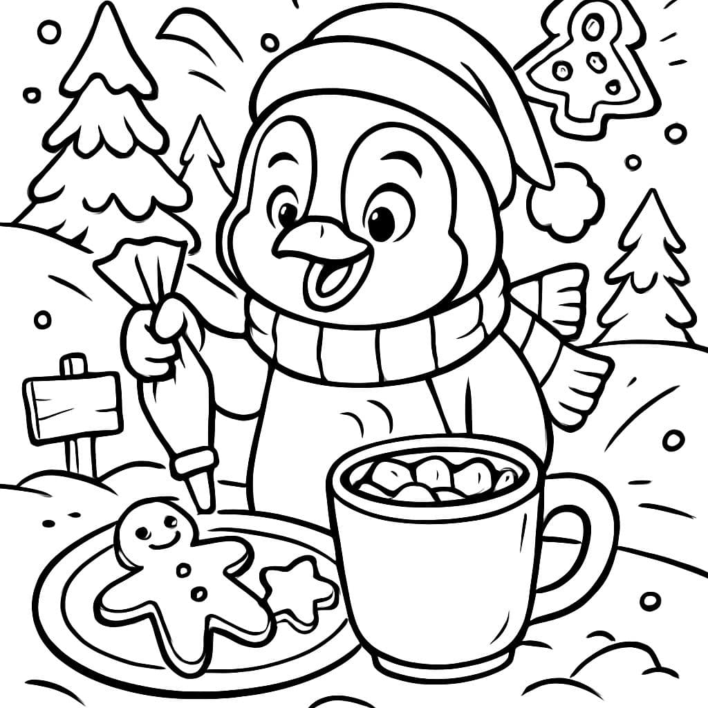 Pingüino panadería navideña invierno lindo navidad cacao