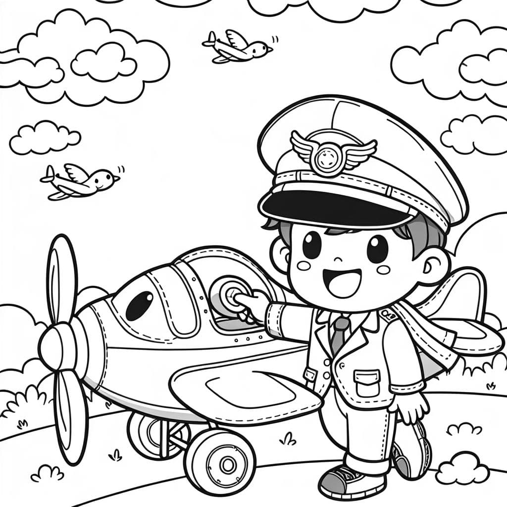 Piloto - una figura emocionante que vuela en un avión.
