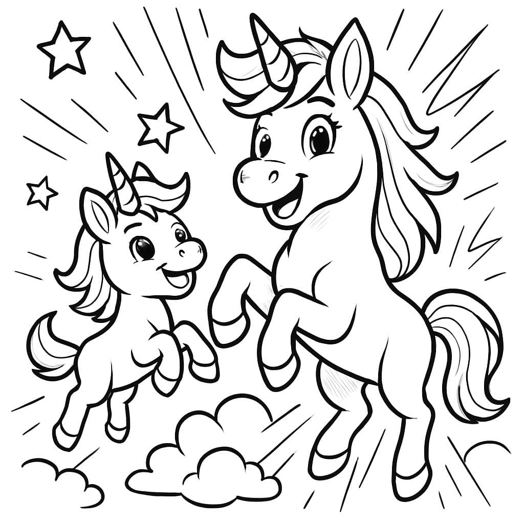 unicornio lindo con orejas lindas y un unicornio bebé