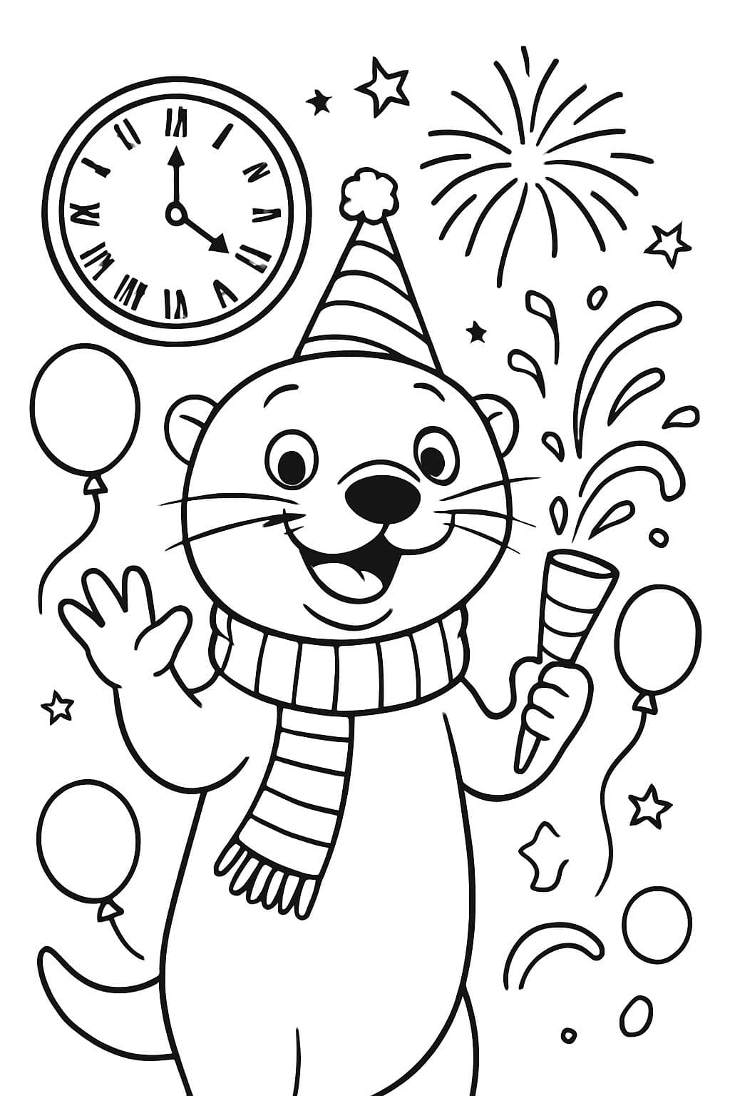 una nutria celebrando la víspera de Año Nuevo