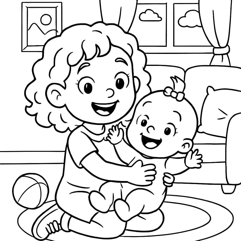 dos hermanas, una tiene 6 años con cabello rizado hasta los hombros, la otra es un bebé