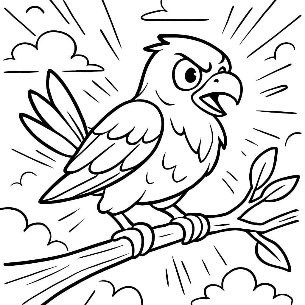 art linéaire minimaliste, noir et blanc, livre de coloriage pour adultes, contours clairs, sans ombrage, propre, oiseau sur une branche, contour minimaliste, composition paisible