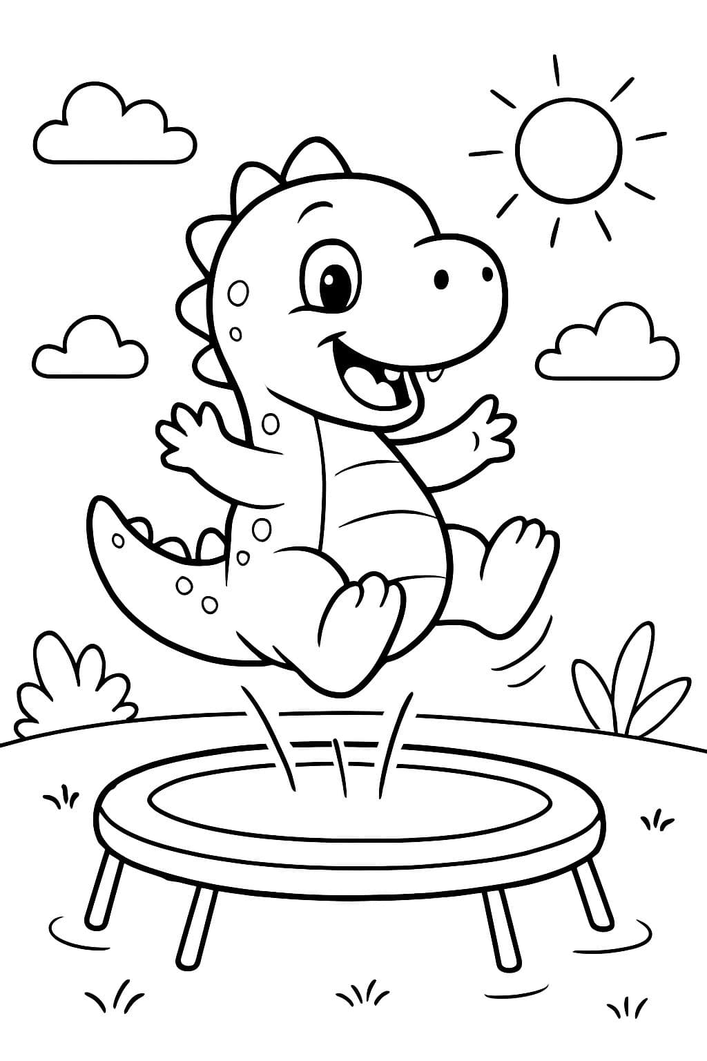 ein süßer Dinosaurier, der auf einem Trampolin springt