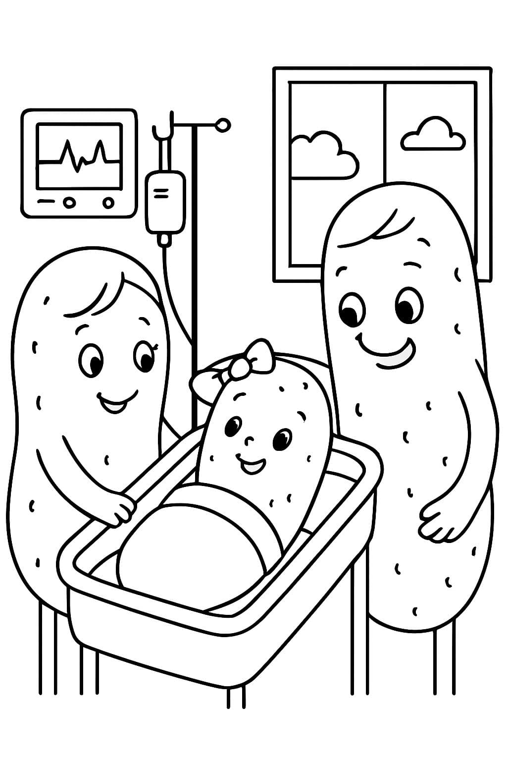 pequeño pepinillo en el hospital con mamá y papá después de nacer