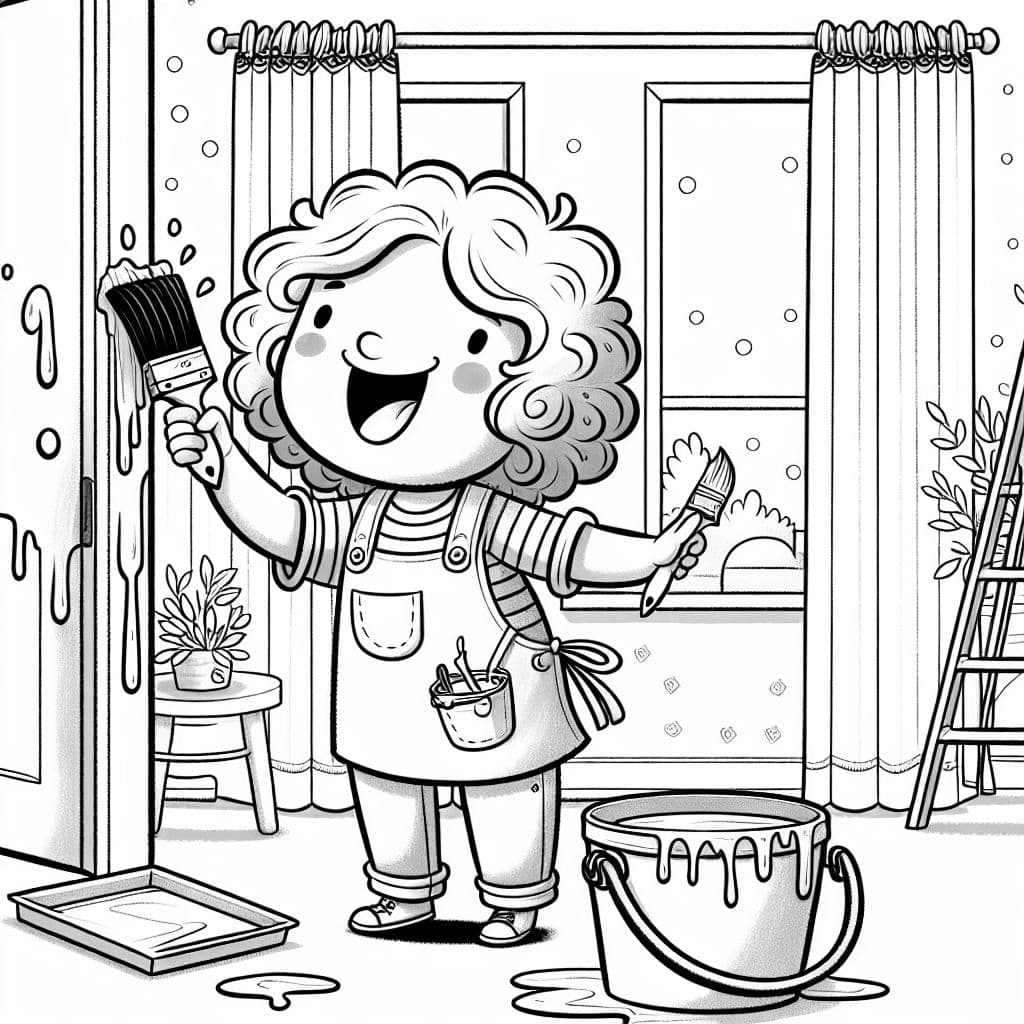 myself with shoulder length curly hair painting the living room