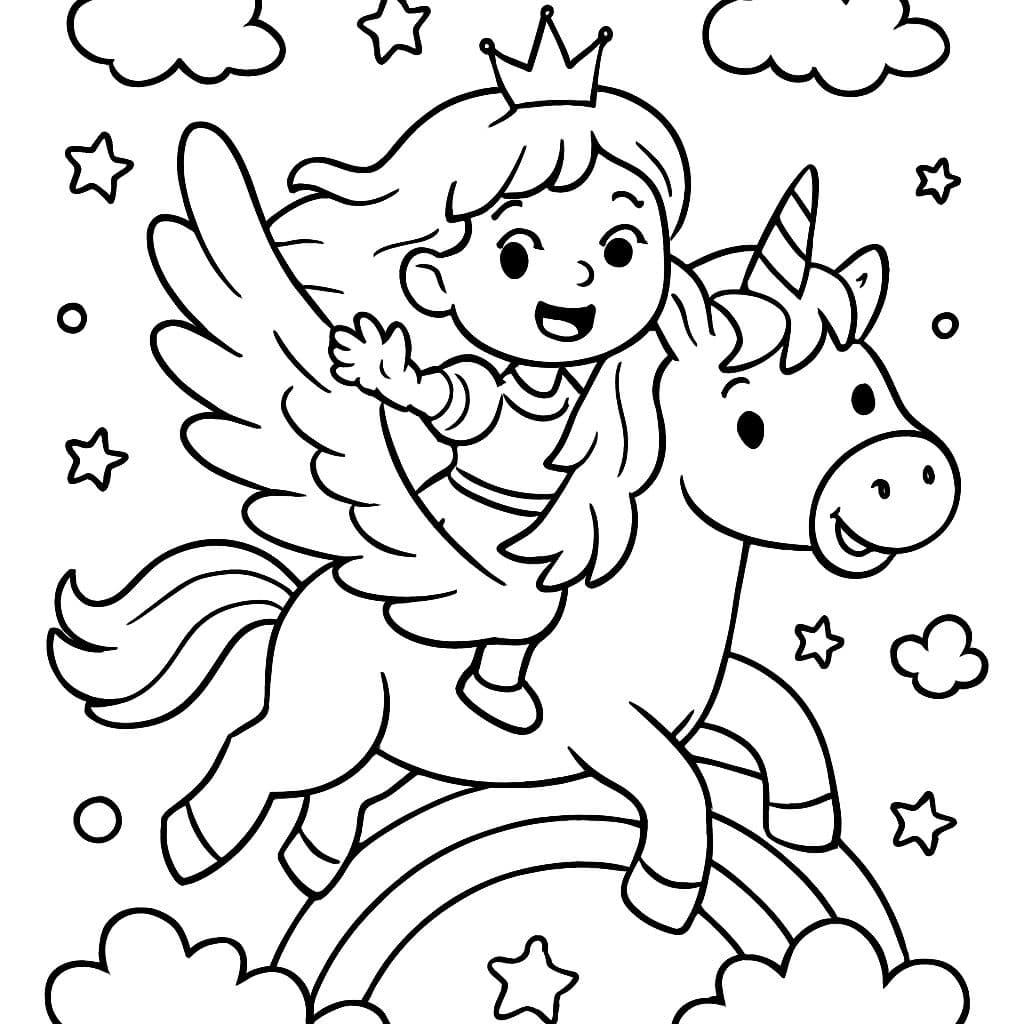 Unicornio volador con una princesa en su espalda y necesita algunos detalles.