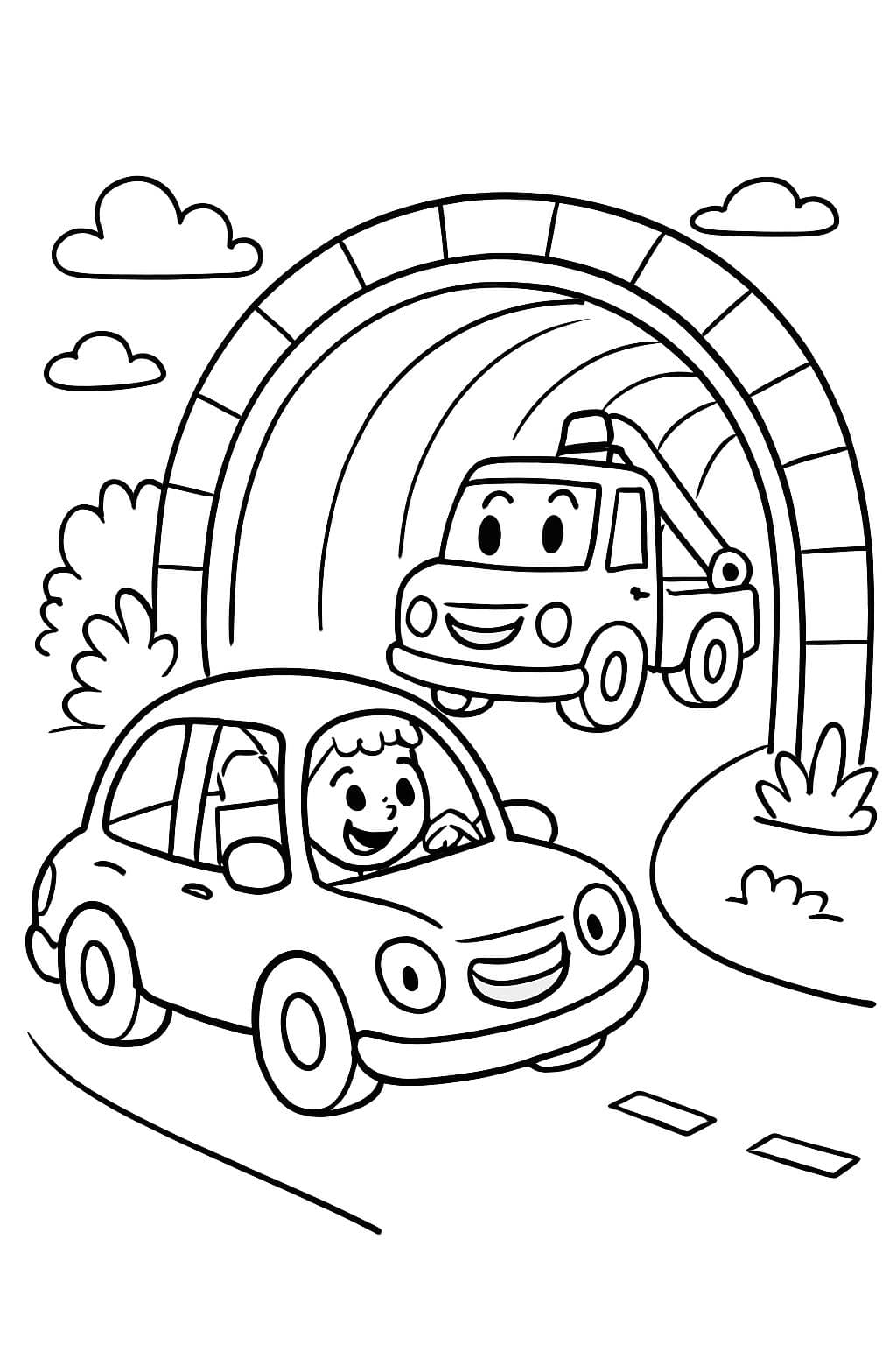 une voiture traversant un tunnel avec un dépanneuse à l'intérieur du tunnel.