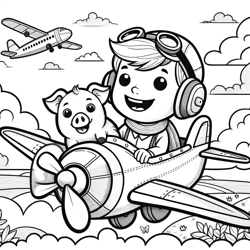 einen Jungen im Flugzeug mit seinem Kuschelschwein Rosi