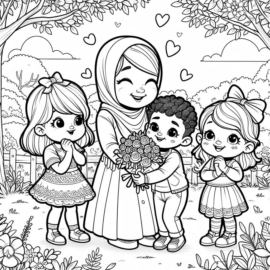 Cuatro niños pequeños celebrando el Día de la Madre