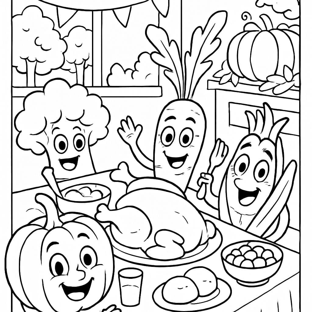 Verduras teniendo una cena de Acción de Gracias.