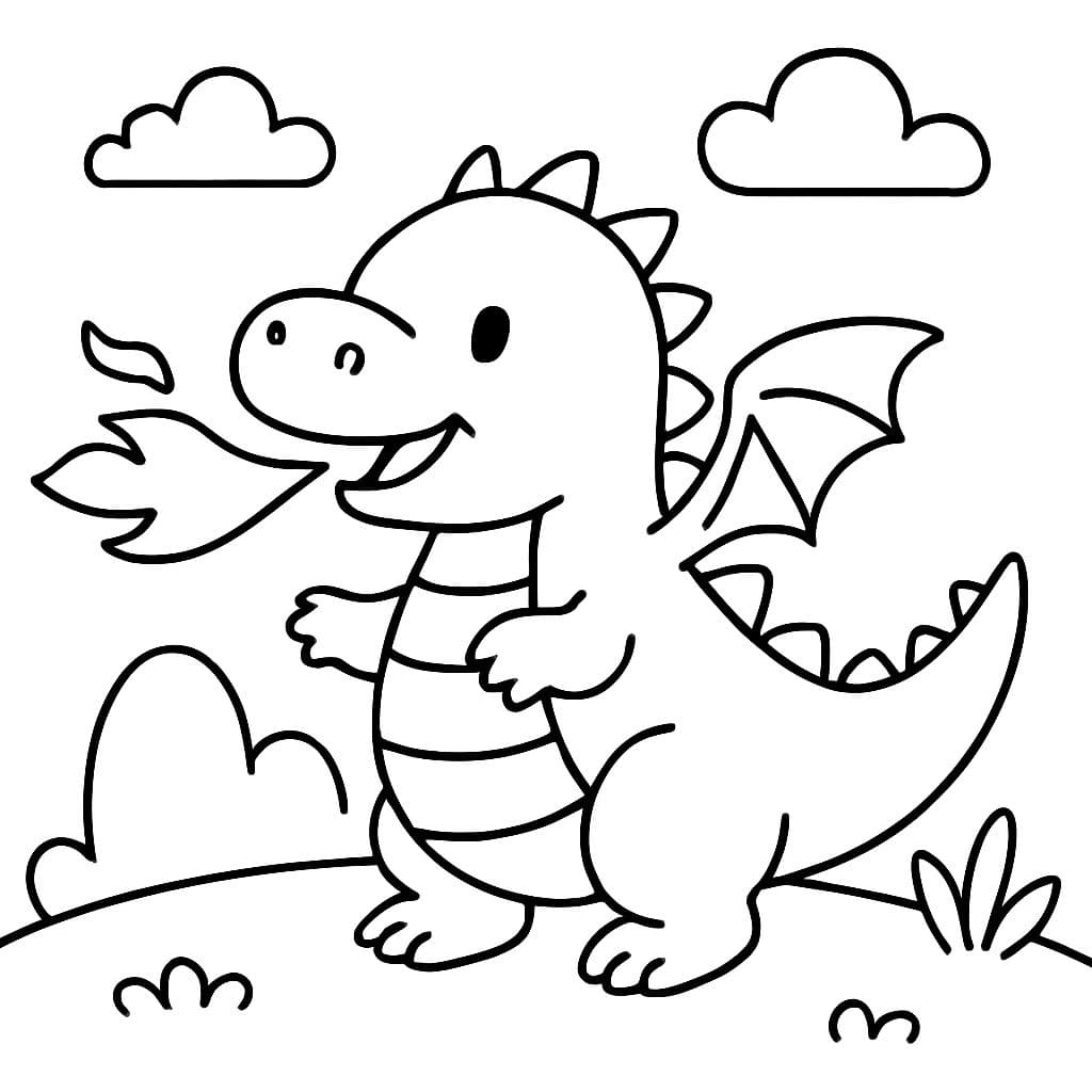 un pequeño dragón gordo que parece amistoso y echa fuego