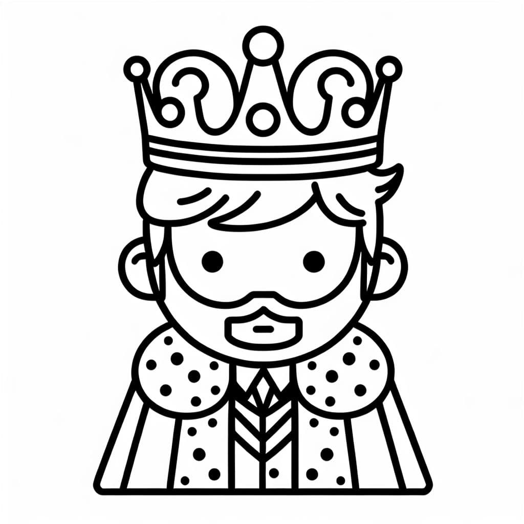Página para colorear de un rey con una corona y una capa.