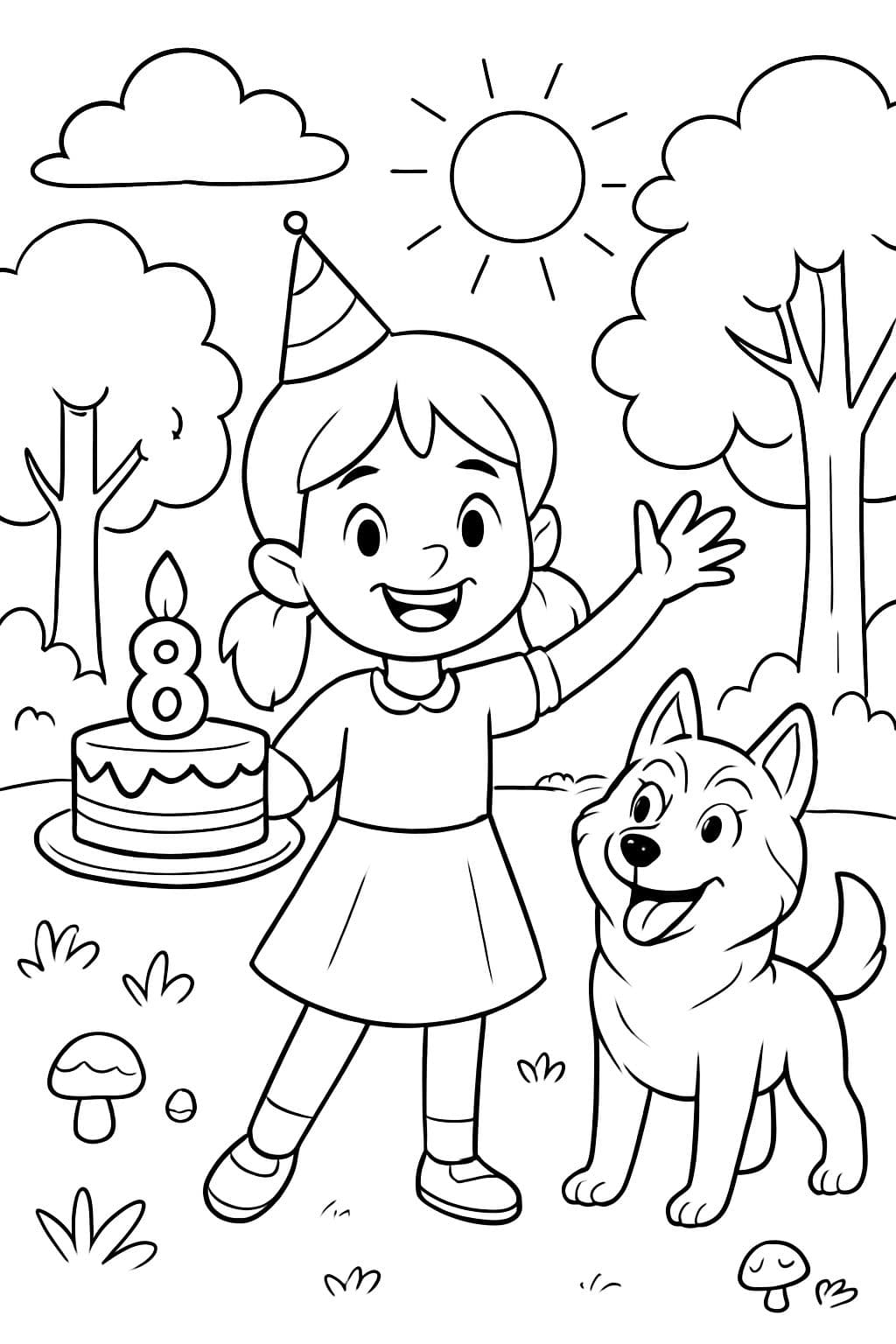 Octavo cumpleaños de Nayla en el bosque con un husky