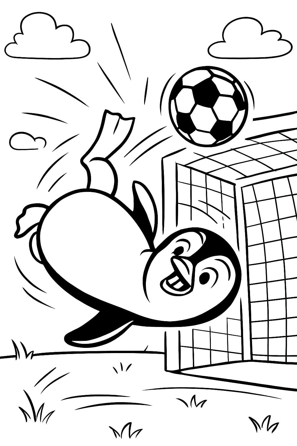 einen Pinguin der einen Fallrückzieher ins tor macht