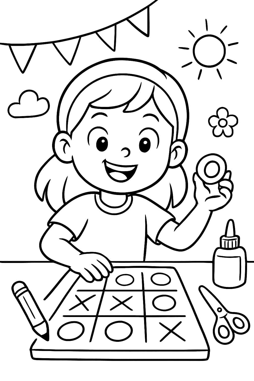 Los niños están haciendo juegos de Tres en raya