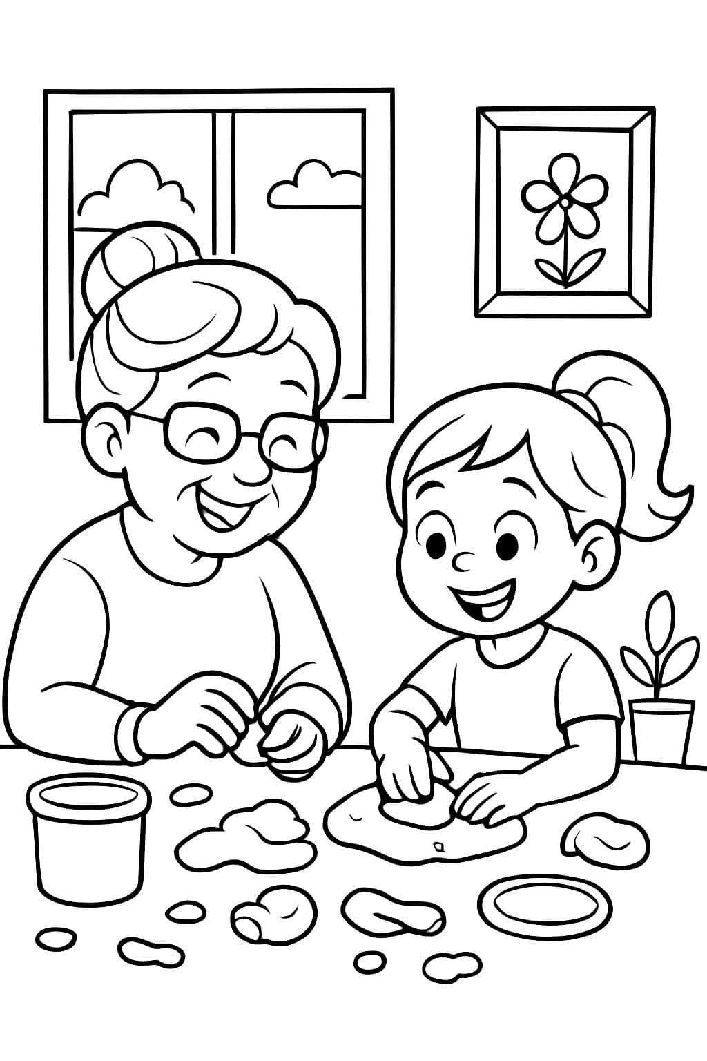 Mamie joue avec de la pâte à modeler avec sa petite-fille