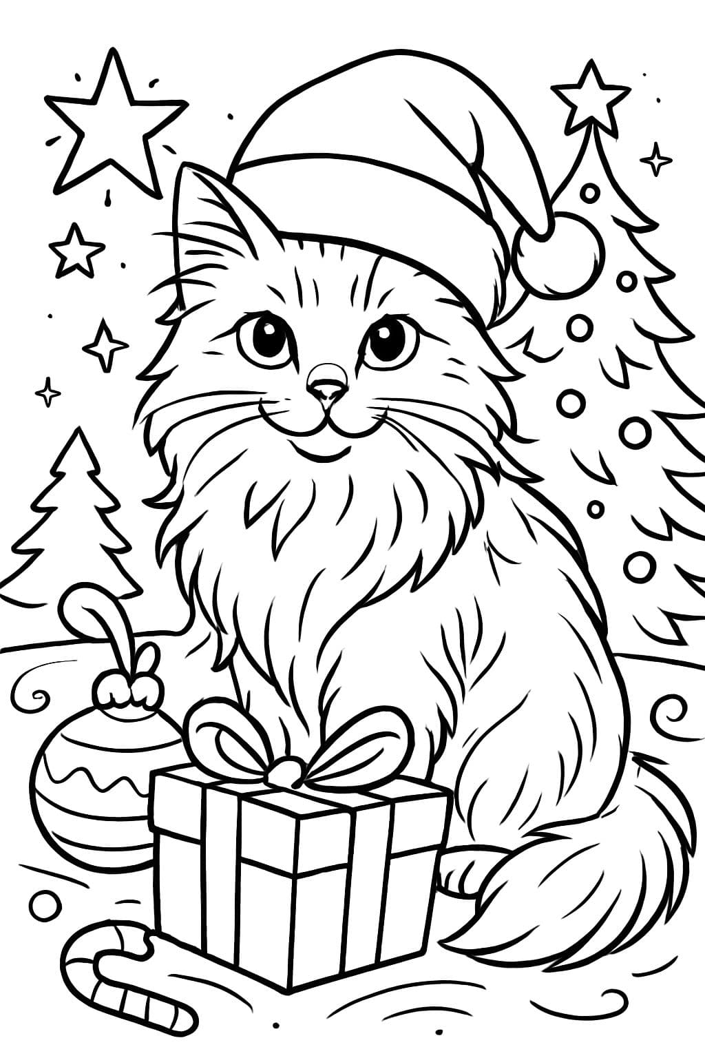 un gato de pelo largo con un gorro de Navidad