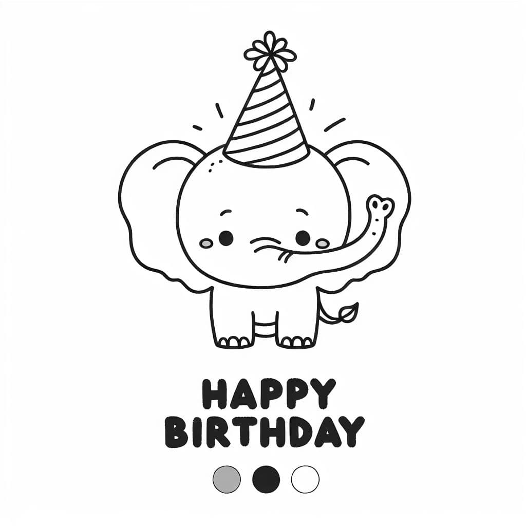 elephant wearing party hat saying happy birthday