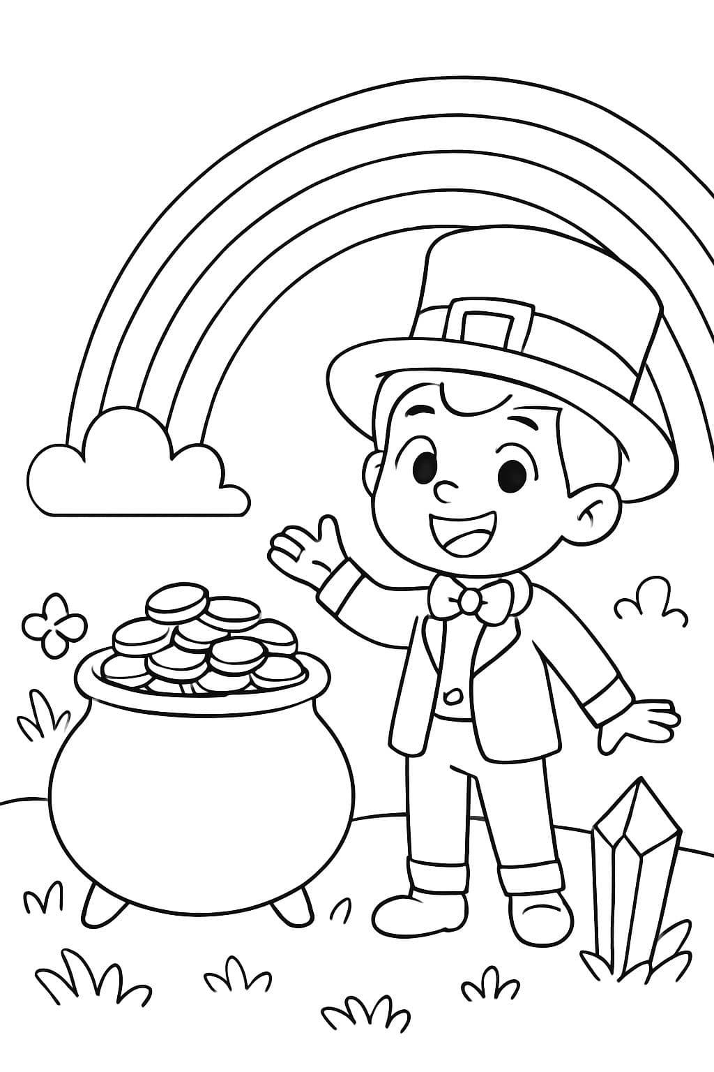 Oro en un caldero con un arcoíris y un cristal