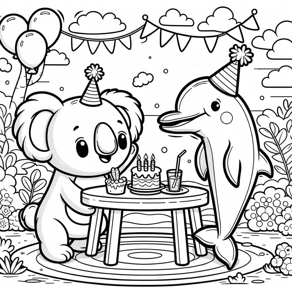 einne koala der eine party mit einem delfin feiert