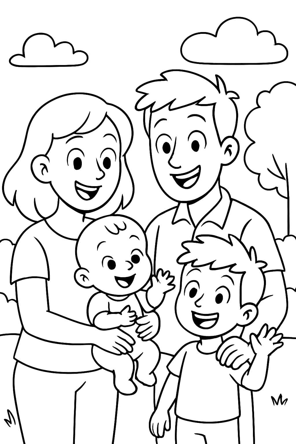eine Mutter, ein Vater, ein Baby und ein 5-jähriger Junge