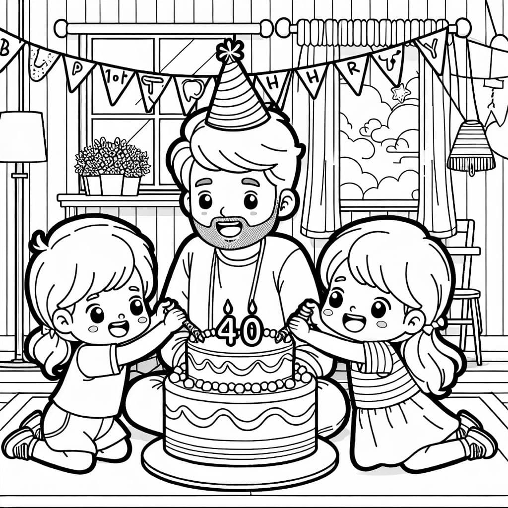 Un papa qui célèbre son 40ème anniversaire avec ses deux enfants