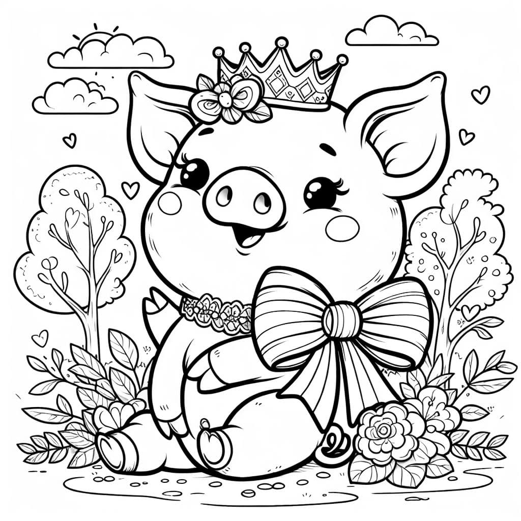 cerdito bebé con lazo collar de flores corona