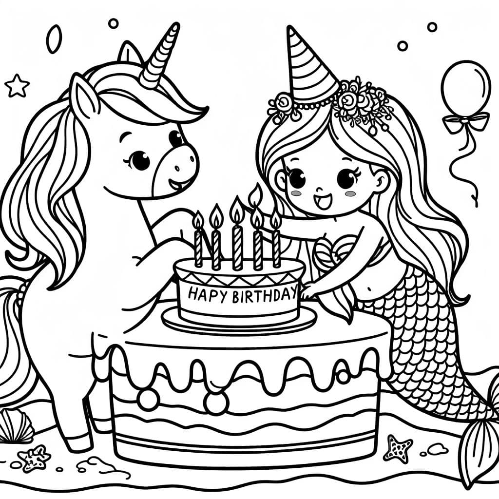 unicorn and mermaid birthday celebration cardbration