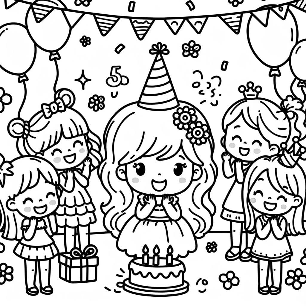 Ein 5 jähriges Mädchen, dass ihren Geburtstag mit 8 Freundinnen und 3 Freunden feiert