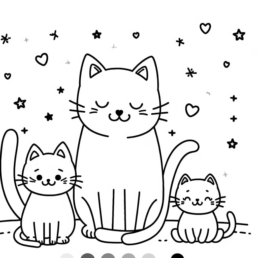 eine Mama-Katze, einen Papa-Katze und eine Baby-Katze