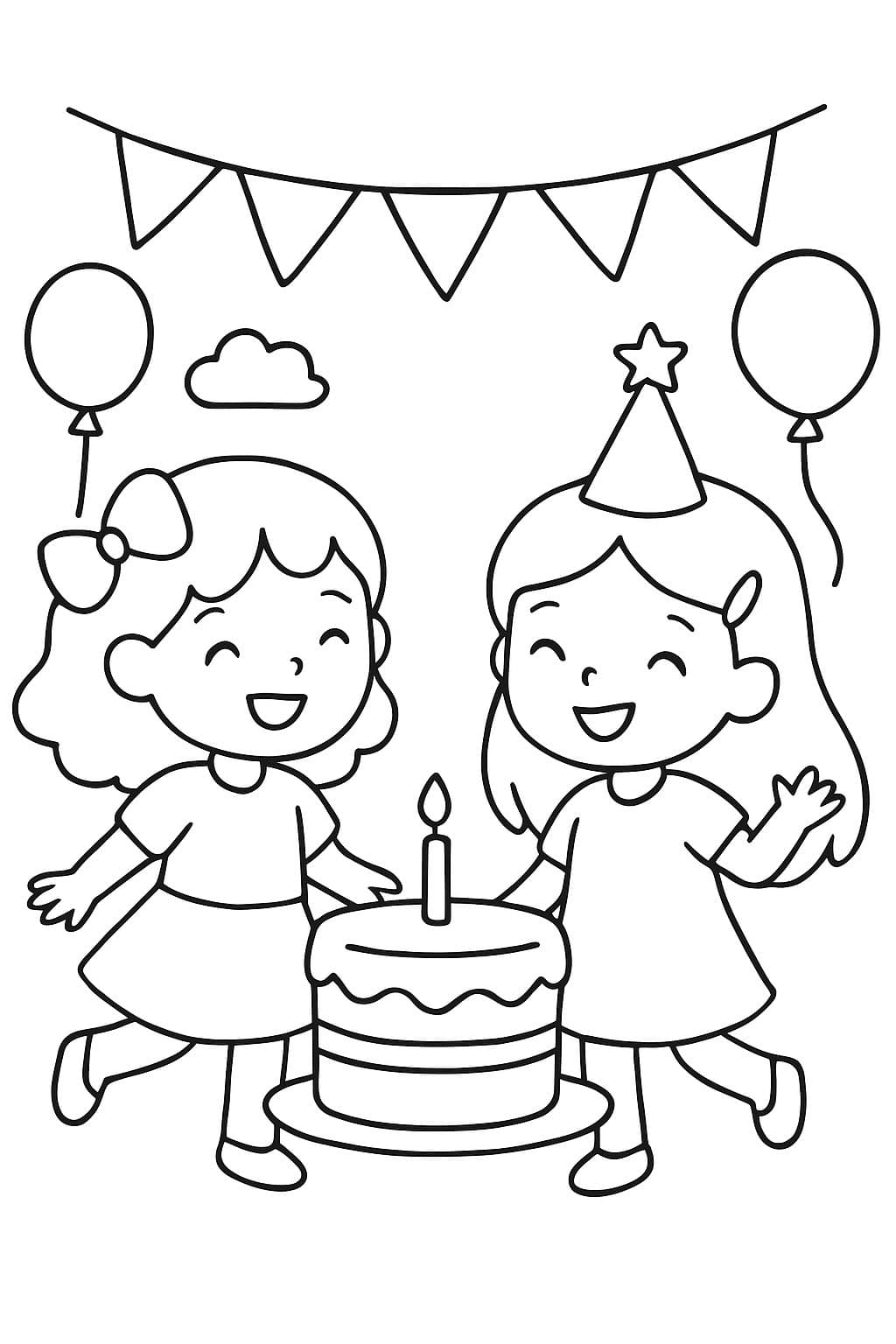 Zwei kleine Mädchen, die auf einer Geburtstagsfeier spielen.