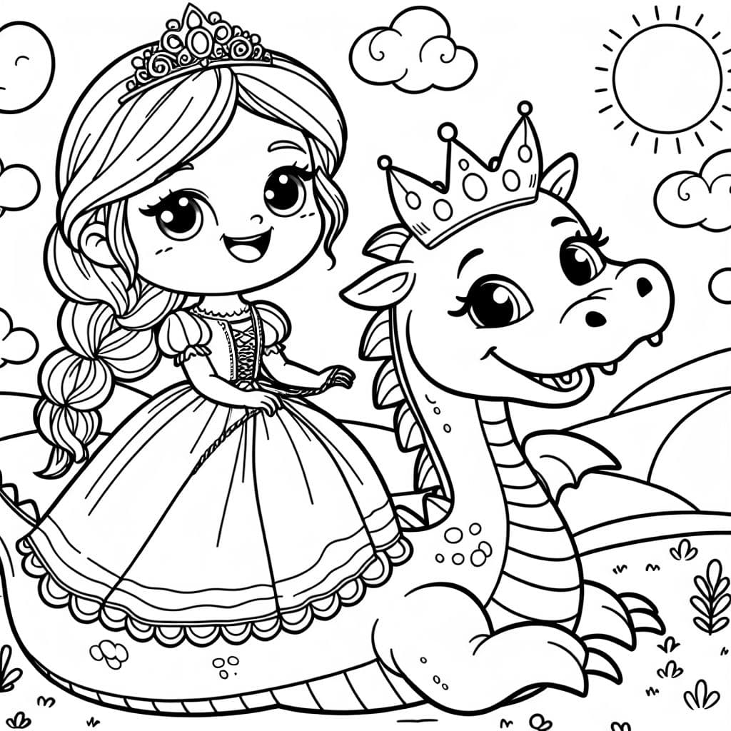 Prinzessin mit einem Zopf, die auf einem Drachen reitet