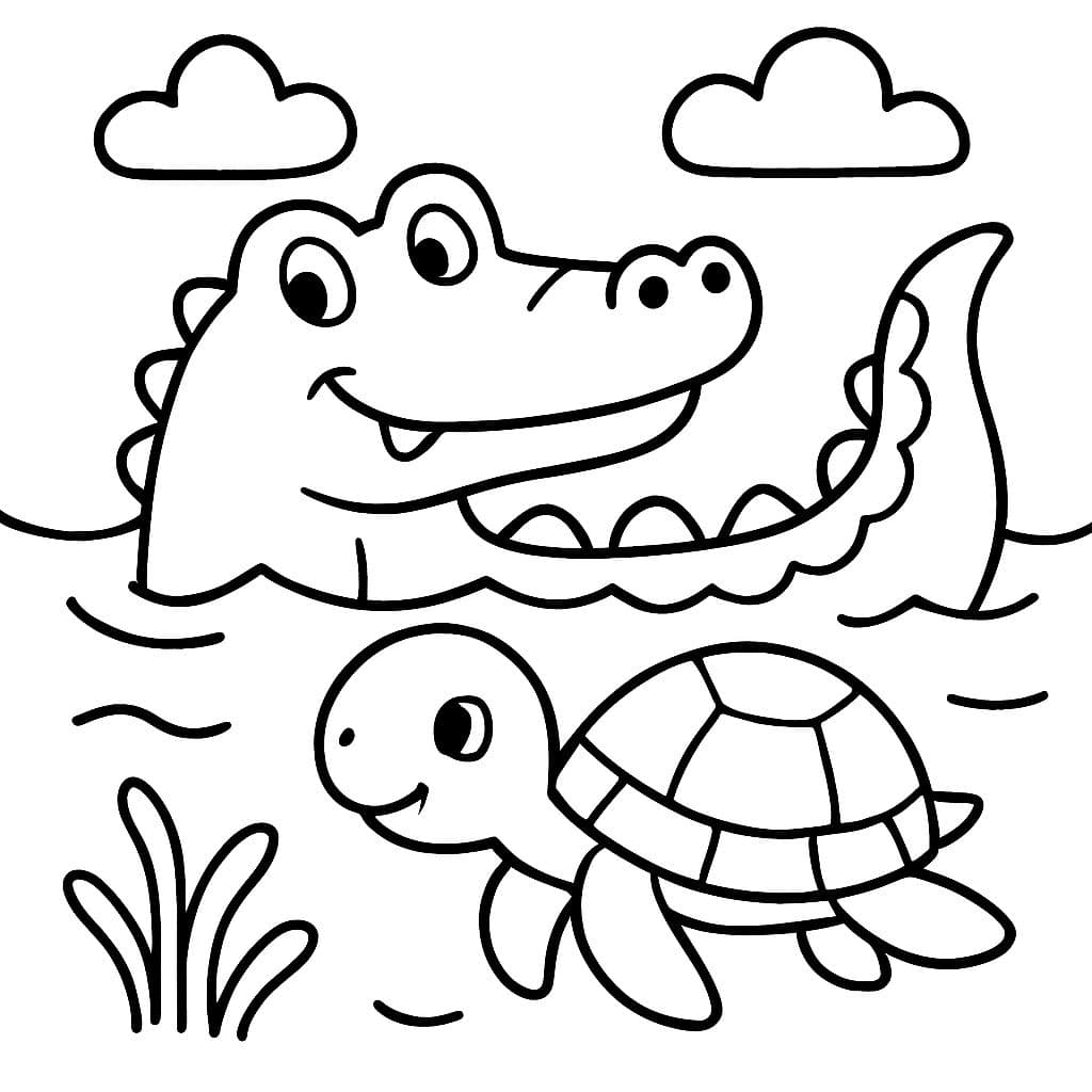 ein Alligator und eine Schildkröte, die im Wasser schwimmen