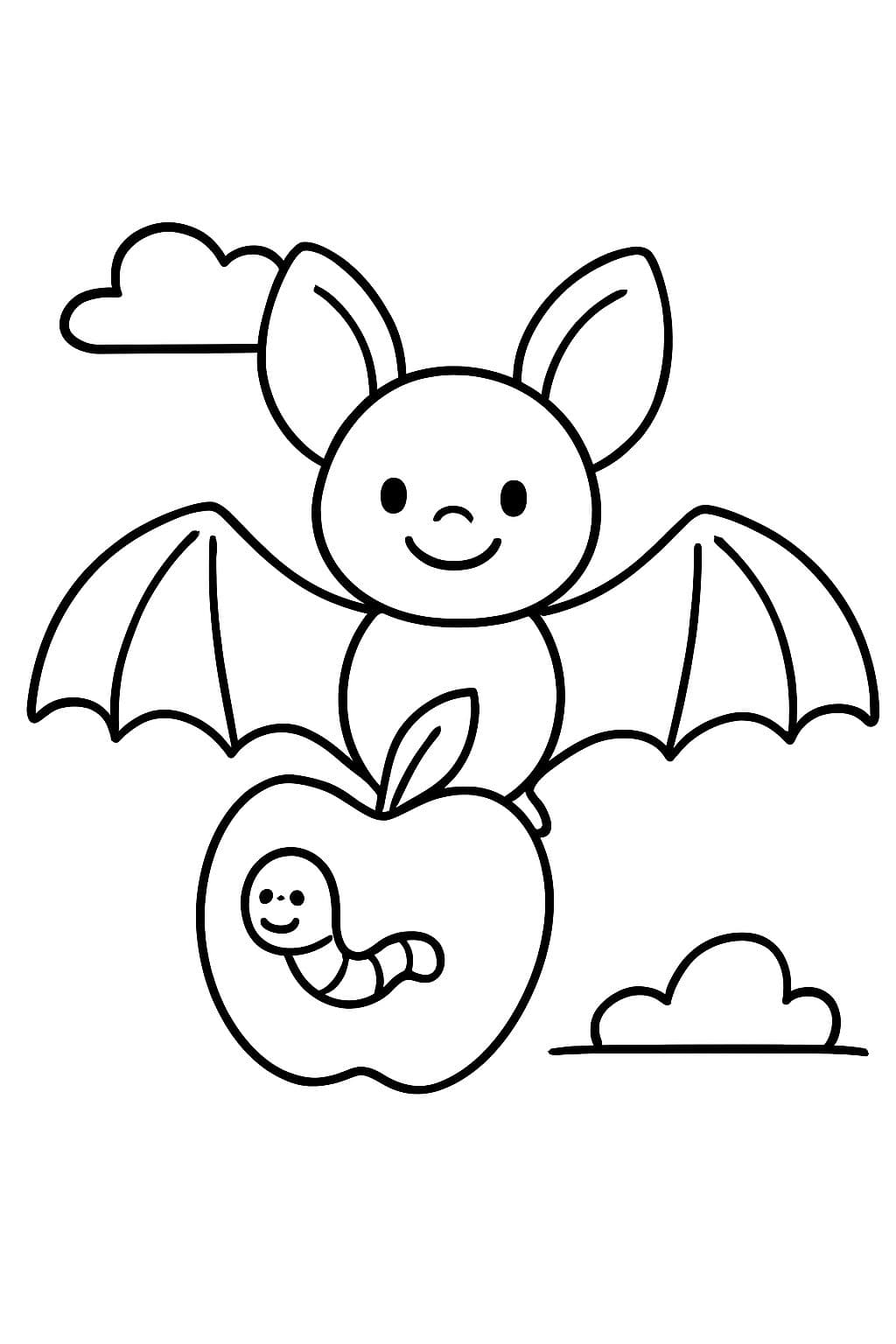 Murciélago con una manzana que contiene un gusano