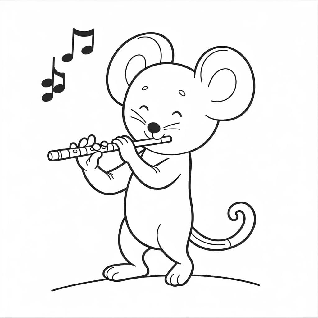 Eine stehende Maus, die auf einer querflöte spielt