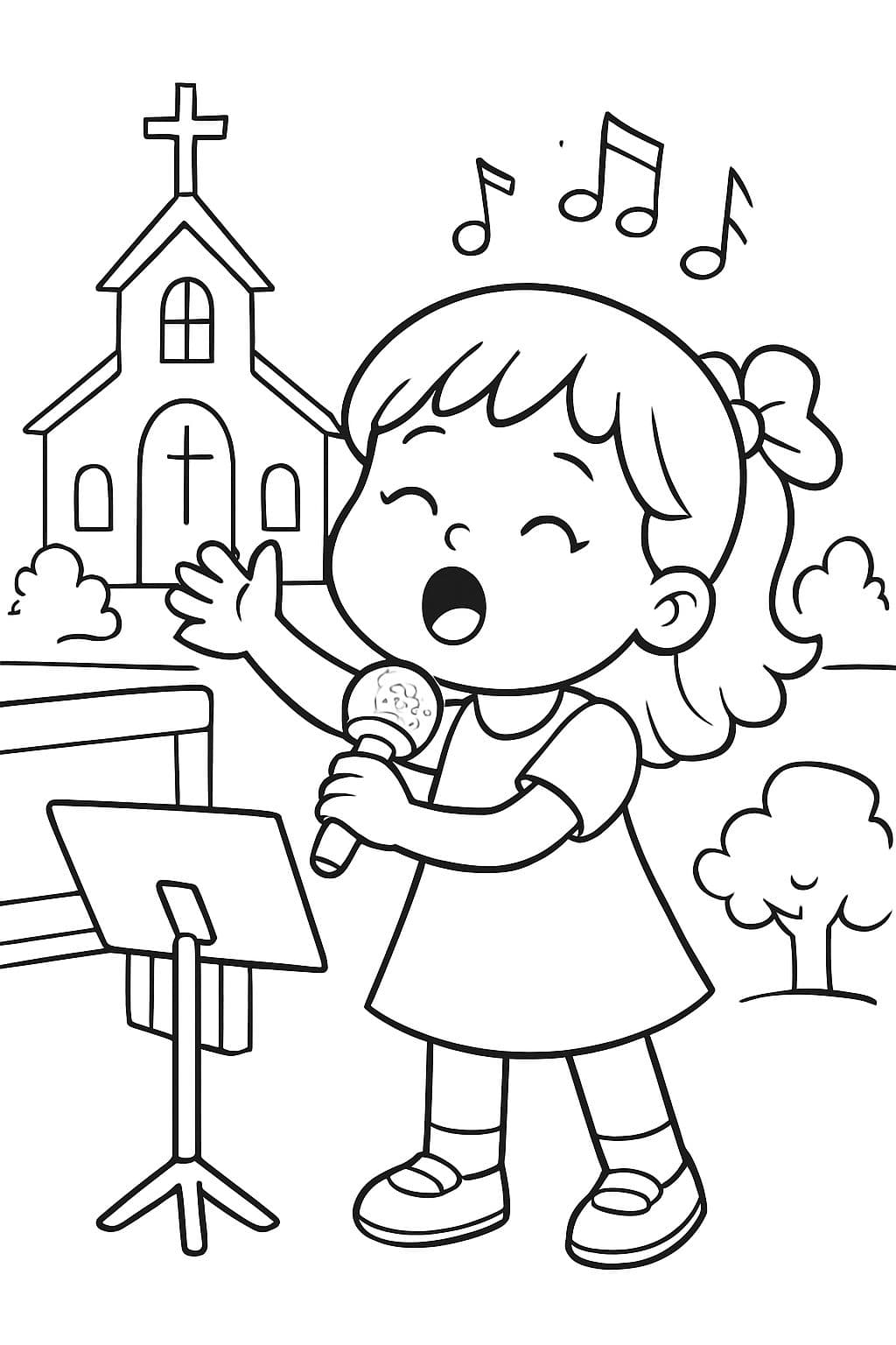Niña de 3 años cantando en la iglesia de preescolar