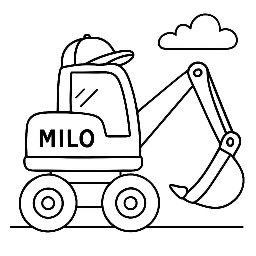una excavadora genial con 'Milo' escrito en ella