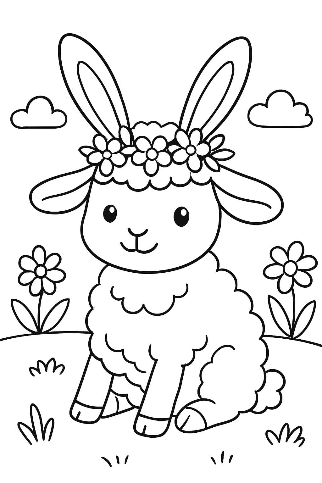 un agneau avec des oreilles de lapin et une couronne de fleurs sur la tête