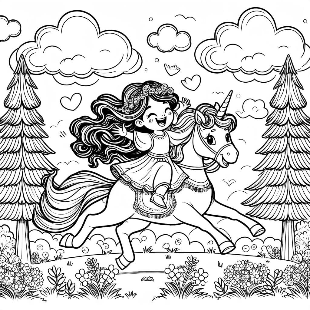 A girl on a unicorn with the name Avaani on the page