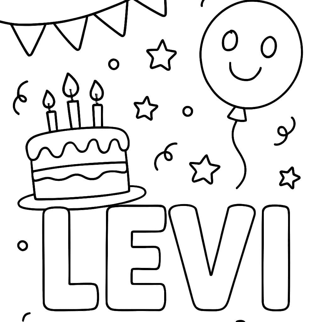 El nombre Levi con decoraciones de cumpleaños