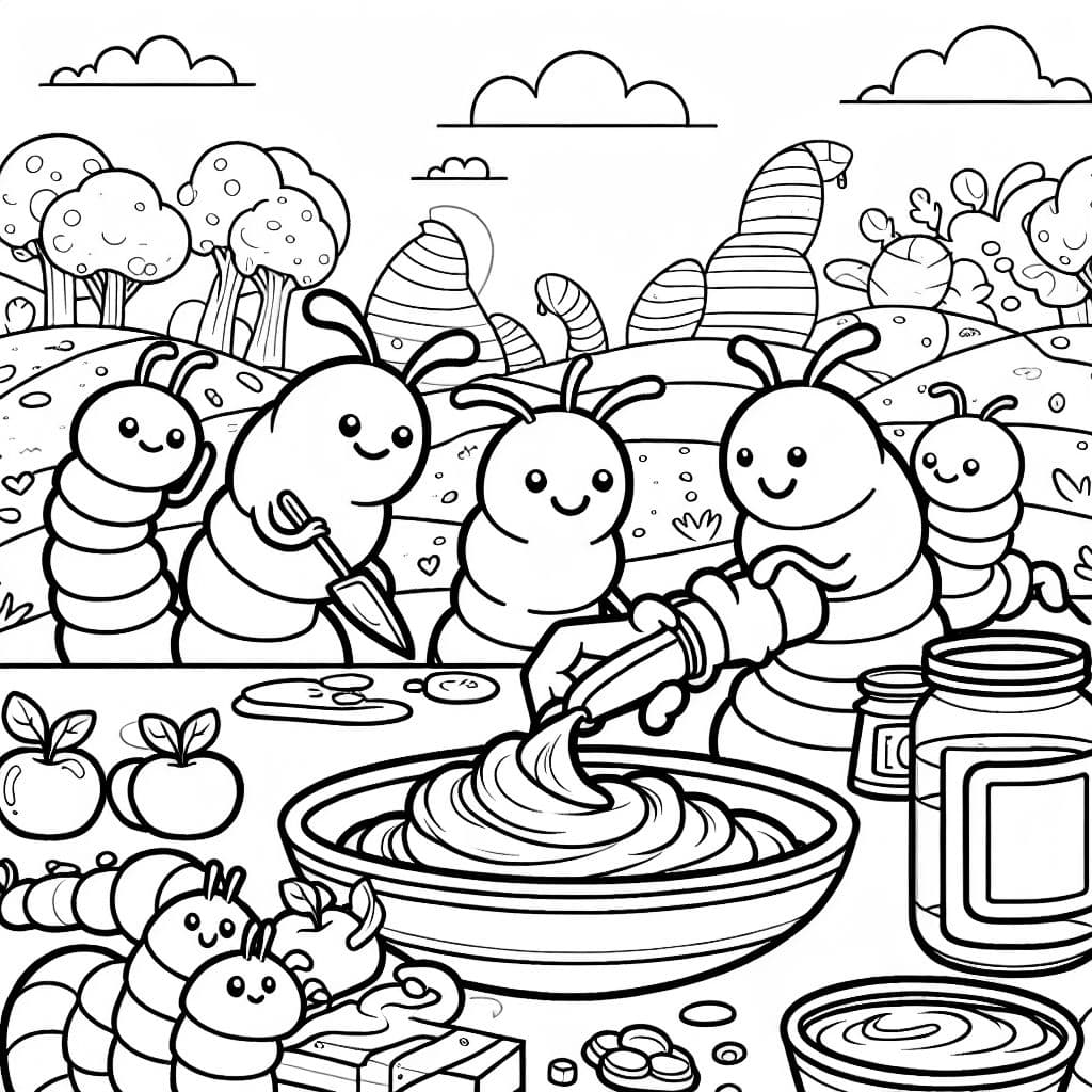 Lombrices trabajando juntas para hacer hummus.