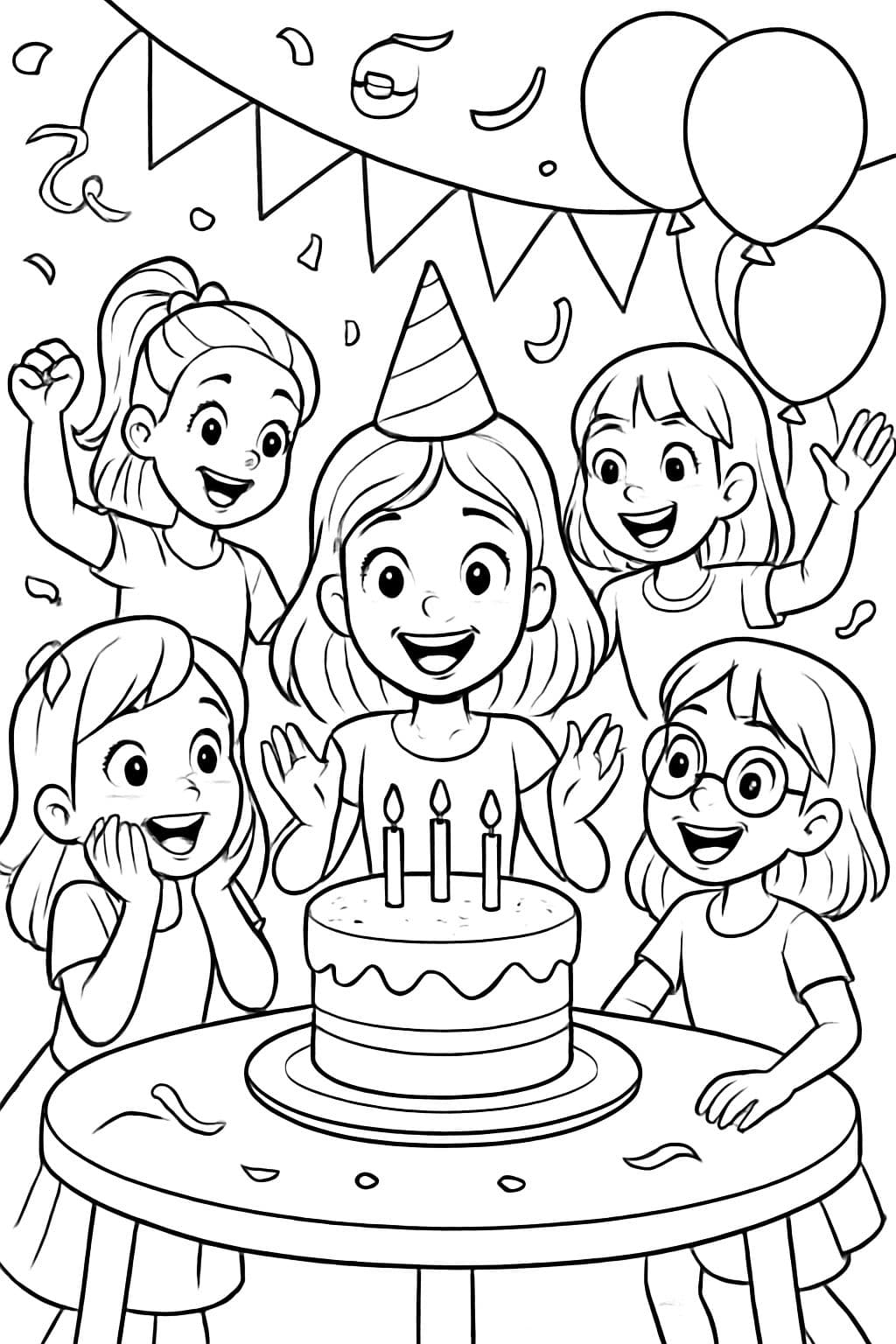 un octavo cumpleaños con 5 chicas y un pastel